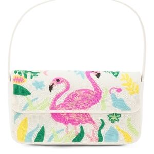 Alessia Bianchi Tropical Beaded Flamingo Embroidered Shoulder Bag